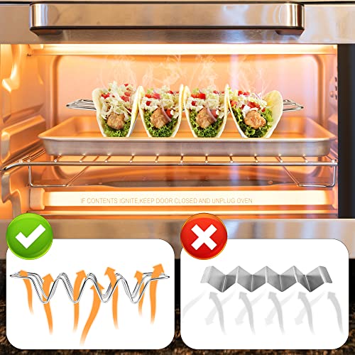 JIBOLAT Taco Holders set of 3,Stainless Steel Taco Shell Holder Stand,Taco Tray Plates for Taco Bar Gifts Accessories,Holds 4 Tacos Each,Oven Safe for Baking, Dishwa sher and Grill Safe - Image 4