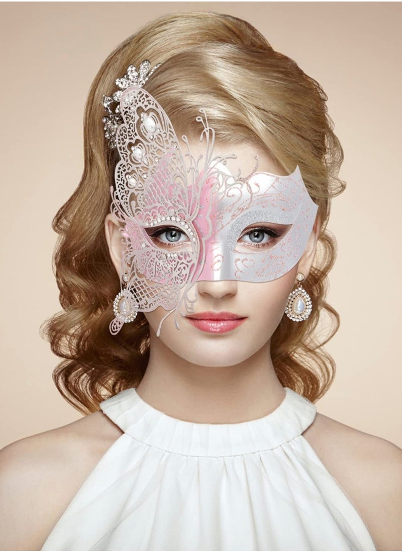 Y&D - Masquerade Mask for Women, Mysterious Venetian Butterfly Lady Party Evening Prom Ball Costumes Accessory, Pink - Image 1