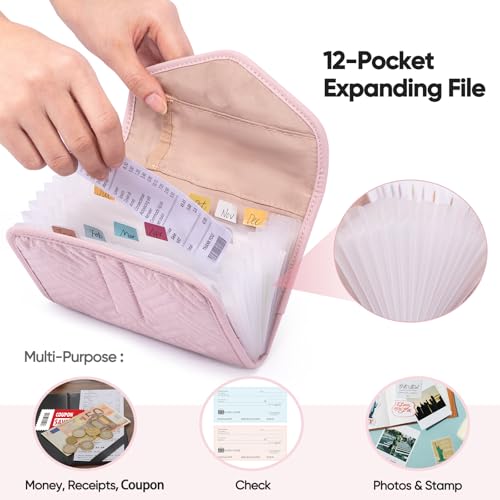 FRECOLSH Fabric Receipt Organizer 7X5 - Receipt Holder 12 Pockets - Money Organizer - Elegant Receipt Holder - Coupon Holder - Cash Organizer - Envelope Organizer - Small Accordion File Organizer - Image 4