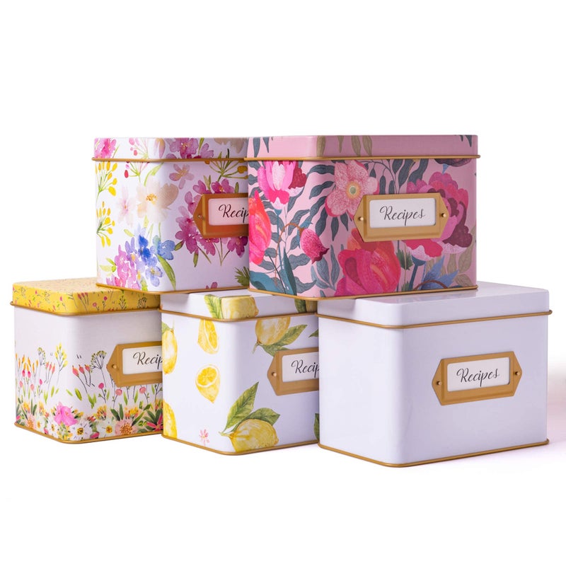 HEART & BERRY علبة وصفات هارت آند بيري البيضاء مع 24 بطاقة وصفات مقاس 4×6 بوصة و12 فاصلًا - مجموعة بطاقات وصفات وعلبة - علبة معدنية لبطاقات وصفات مقاس 4×6 بوصة - Image 5