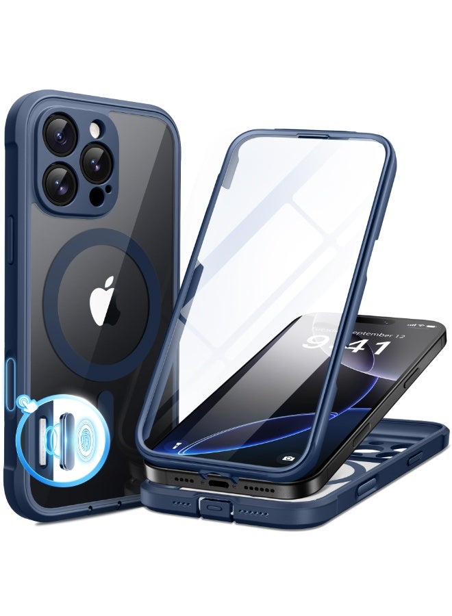 بيرفي جراب مغناطيسي لهاتف iPhone 16 Pro Max، متوافق مع MagSafe، [واقي شاشة مدمج من الزجاج المقوى 9H وحماية مطورة للكاميرا] جراب هاتف كامل الجسم مقاوم للصدمات لهاتف 16 ProMax، أزرق داكن - Image 1