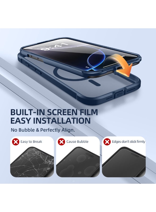 بيرفي جراب مغناطيسي لهاتف iPhone 16 Pro Max، متوافق مع MagSafe، [واقي شاشة مدمج من الزجاج المقوى 9H وحماية مطورة للكاميرا] جراب هاتف كامل الجسم مقاوم للصدمات لهاتف 16 ProMax، أزرق داكن - Image 5