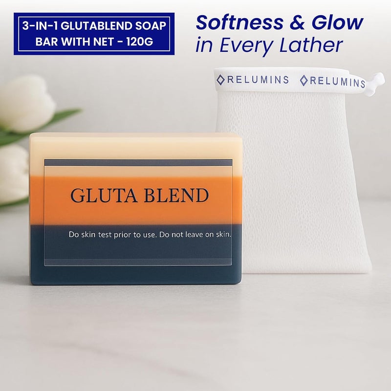 Relumins Premium 3in1 Glutablend Beauty Soap Bar For Smoother Clearer HealthierLooking Skin Now with Rosehips Gentle Face Body Cleanser 120g with Net - Image 2