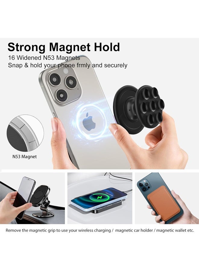 PULUZ MagSafe Phone Grip, Magnetic Phone Grip, Magnetic Suction Cup Collapsible Phone Grip Holder for iPhone 16 15 14 13 12 Series, Magneticc Silicone Phone Grips for Videos and Selfies,Black - Image 2