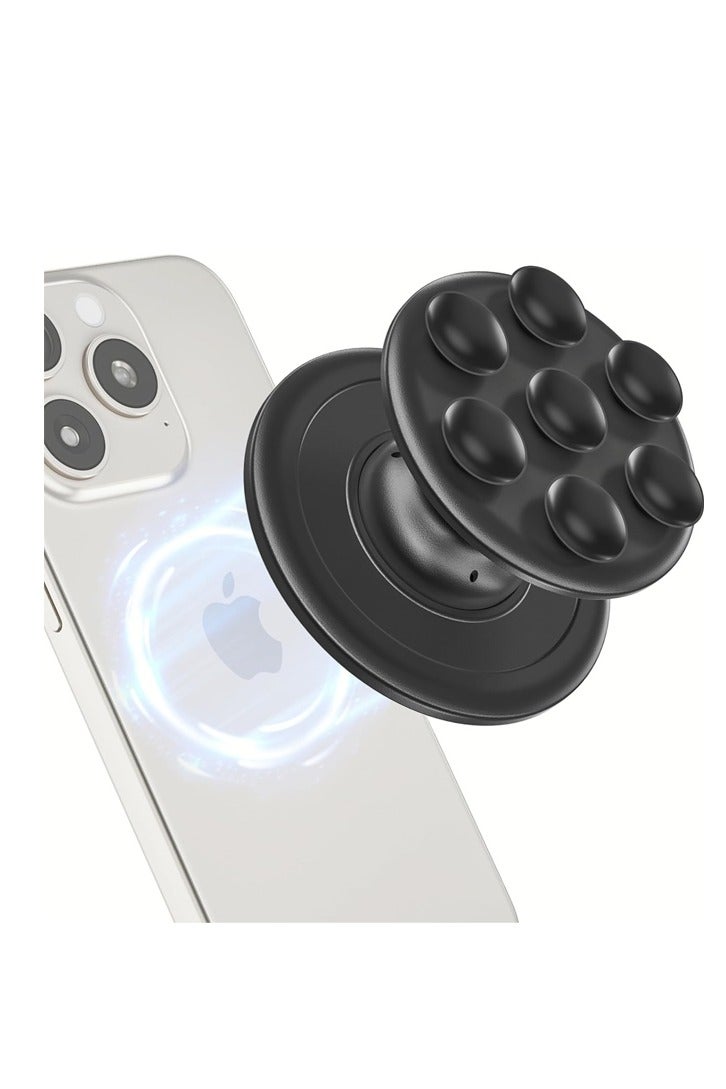 PULUZ MagSafe Phone Grip, Magnetic Phone Grip, Magnetic Suction Cup Collapsible Phone Grip Holder for iPhone 16 15 14 13 12 Series, Magneticc Silicone Phone Grips for Videos and Selfies,Black - Image 1