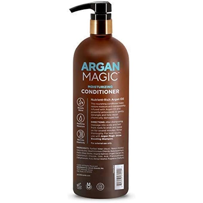 ARGAN MAGIC MOISTURIZING CONDITIONER - DETANGLE, HYDRATE, AND REPAIR DRY AND CHEMICALLY-DAMAGED HAIR TYPES | NUTRIENT-RICH | MADE IN THE USA, PARABEN FREE, CRUELTY FREE (32 OZ / 2 PACK) - Image 2