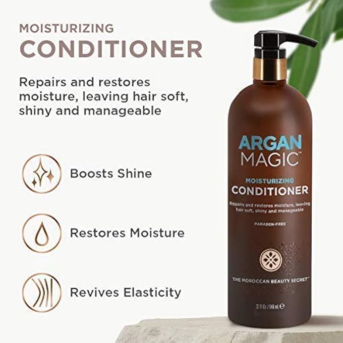 ARGAN MAGIC MOISTURIZING CONDITIONER - DETANGLE, HYDRATE, AND REPAIR DRY AND CHEMICALLY-DAMAGED HAIR TYPES | NUTRIENT-RICH | MADE IN THE USA, PARABEN FREE, CRUELTY FREE (32 OZ / 2 PACK) - Image 3