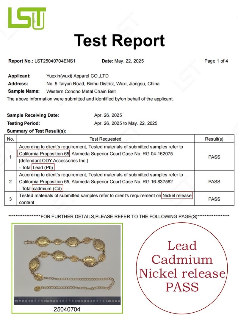 FIORETTO Concho Chain Belt for Women, Metal Western Cowboy Cowgirl Waist Chain with Oval Conchos, Boho Country Style Belt for Dress & Jeans, Gold, Length 49inch - Image 5