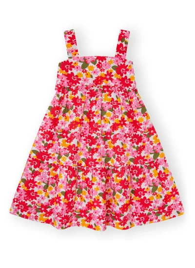 CANADA HOUSE Soft and Comfortable Floral Print Cotton Summer Dress for Girls Pink and Red