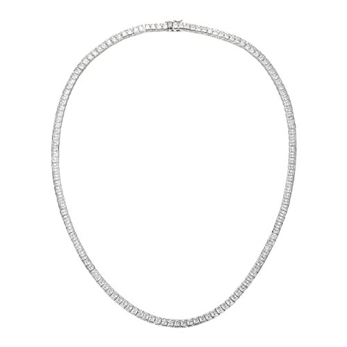 MDFUN Tennis Necklace 18K White Gold Plated | 3.0mm Square Cubic Zirconia Cut Bezel Setting Faux Diamond Tennis Chain Choker for Women and Men 18 inches - Image 1