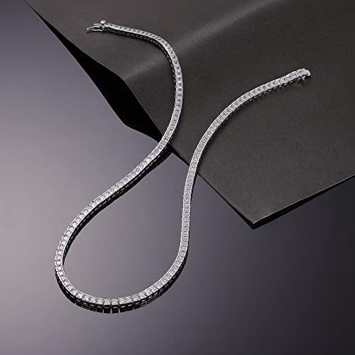MDFUN Tennis Necklace 18K White Gold Plated | 3.0mm Square Cubic Zirconia Cut Bezel Setting Faux Diamond Tennis Chain Choker for Women and Men 18 inches - Image 3
