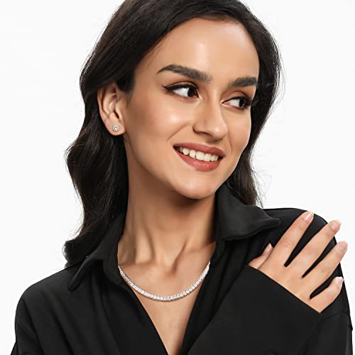 MDFUN Tennis Necklace 18K White Gold Plated | 3.0mm Square Cubic Zirconia Cut Bezel Setting Faux Diamond Tennis Chain Choker for Women and Men 18 inches - Image 2