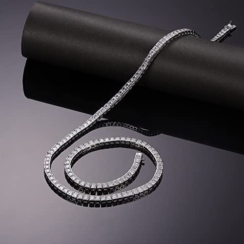 MDFUN Tennis Necklace 18K White Gold Plated | 3.0mm Square Cubic Zirconia Cut Bezel Setting Faux Diamond Tennis Chain Choker for Women and Men 18 inches - Image 4