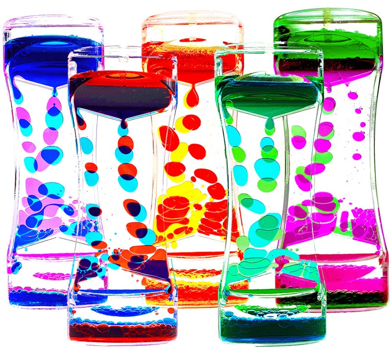 FKYTION Liquid Motion Bubbler Timer Pack of 5 Colorful Hourglass Liquid Bubbler ADHD Fidget Toy Sensory Toy Anxiety Toys Autism Toys Children Activity Calm Relaxing for Kids Teenager Adults - Image 3