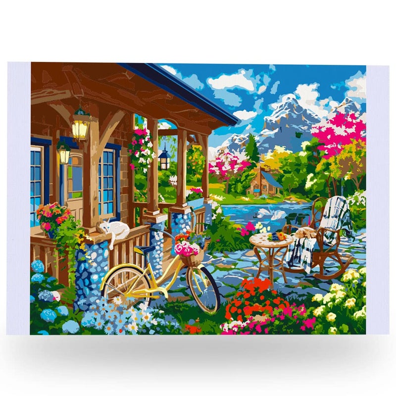 Ledgebay Paint by Numbers Kit for Adults Beginner to Advanced Number Painting Kit  Fun DIY Arts  Crafts  Color by Numbers for Adults Kits Include Colorful House Near The Lake 16 x 20 Unframed