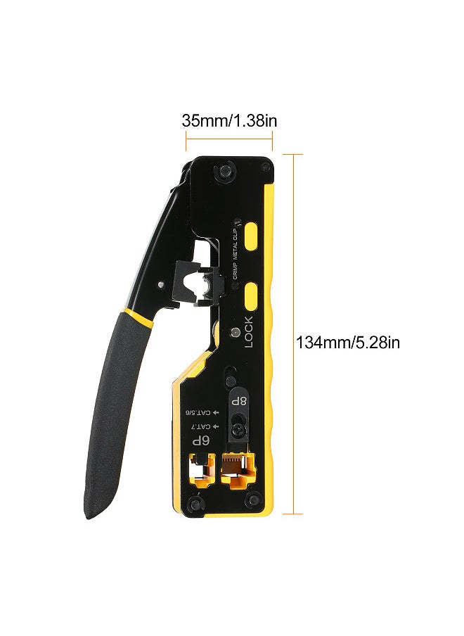 RJ45 Crimp Tool Kit All in One Pass Through Crimping Tool for Cat5e Cat6 Cat6a Pass Through Connector with 100Pcs Connectors 100Pcs Covers Network Cable Pliers Tester Blades