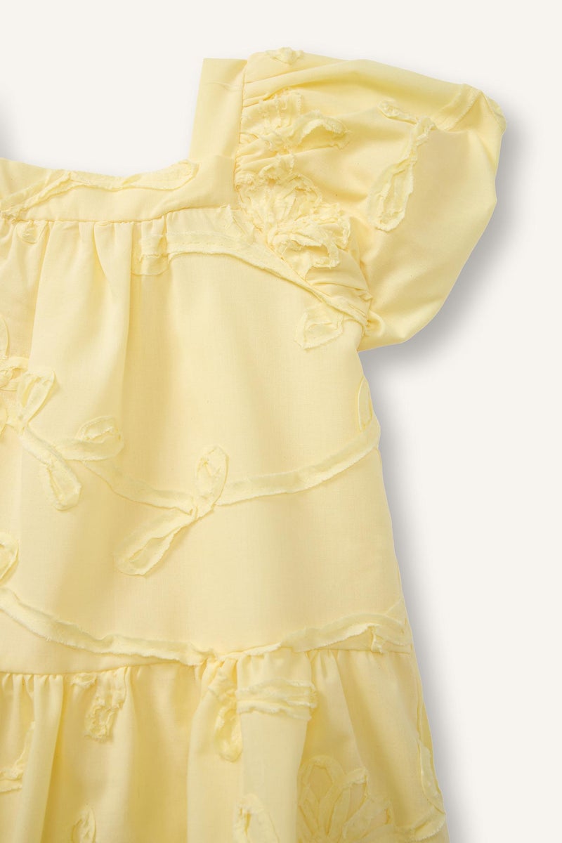 DeFacto Yellow BabyGirl Baby Girl Floral Short Sleeve Lace Dress Casual - Image 3