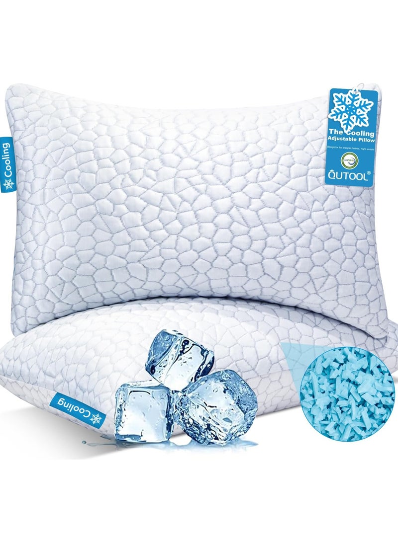 QUTOOL Cooling Pillows for Sleeping 2 Pack, Shredded Memory Foam Bed Pillows Queen Size Set of 2, Gel Pillow for Hot Sleepers Cool Pillow for Side Back and Stomach Sleepers, Cold Pillow, Supportive - Image 1