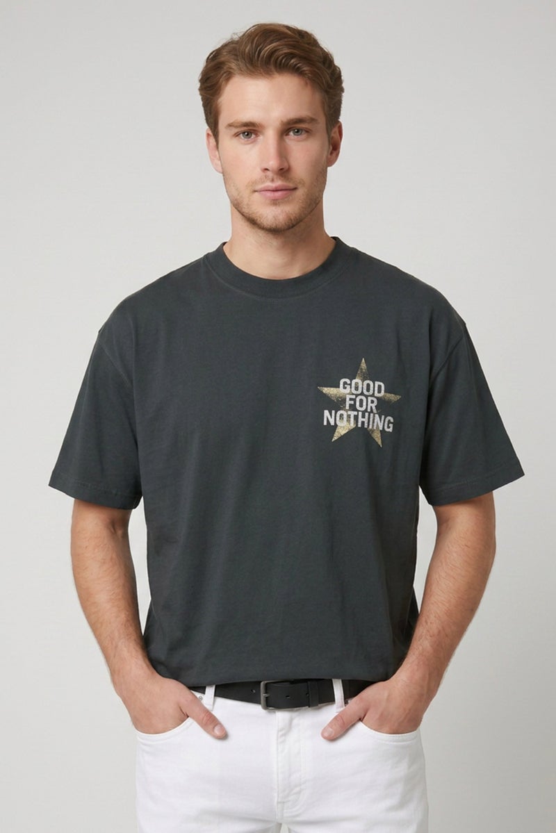 GOOD FOR NOTHING Men Crew Neck Short Sleeve Graphic Print T-Shirt, Dark Green - Image 1
