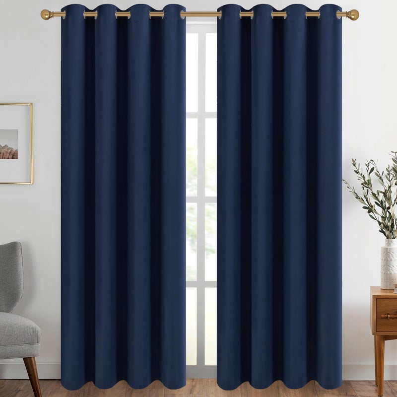 Diraysid Navy Blue Grommet Blackout Curtains for Bedroom Thermal Insulated Room Darkening Curtains Drapes 66 x 84 inch 2 Panels