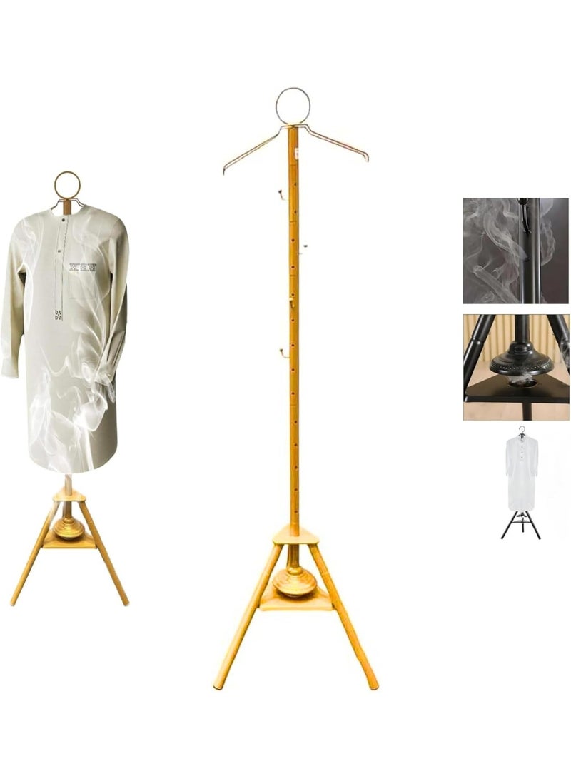 Raxoom Clothes Incense Burner Stand - 175cm Long Bakhoor Burner Stand Hanger With Steaming Clothes, Cloth Hooks And Holes For Home Bedroom Hotel Hall Tree for Robe, Coats, Hats, Scarves, And Clothe (Gold) - Image 1