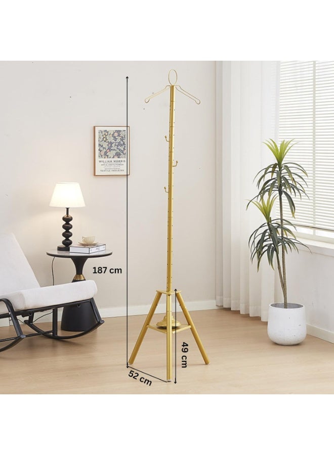 Raxoom Clothes Incense Burner Stand - 175cm Long Bakhoor Burner Stand Hanger With Steaming Clothes, Cloth Hooks And Holes For Home Bedroom Hotel Hall Tree for Robe, Coats, Hats, Scarves, And Clothe (Gold) - Image 2