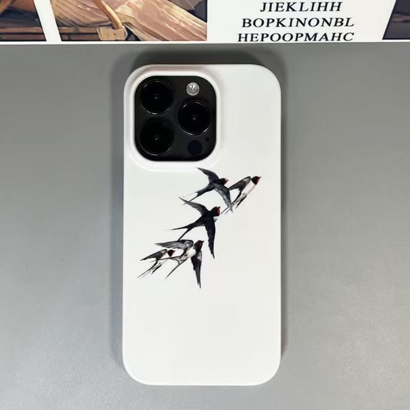 Apple iPhone 16 Pro Max Phone Case, TPU Shockproof, Stylish and Simple Ink Swallow Design, Drop-Proof Phone Case (White) - Image 1