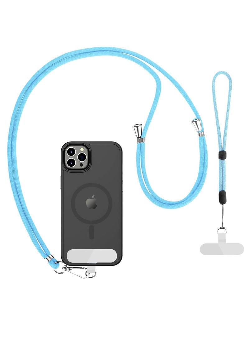 تي نيوفون مجموعة حبل الهاتف - حزام رقبة قابل للتعديل (66 سم) + حزام معصم (20 سم) + 2 شريط ربط غير لاصق - حامل عالمي بدون استخدام اليدين لأجهزة iPhone وAndroid والمزيد (أزرق) - Image 1