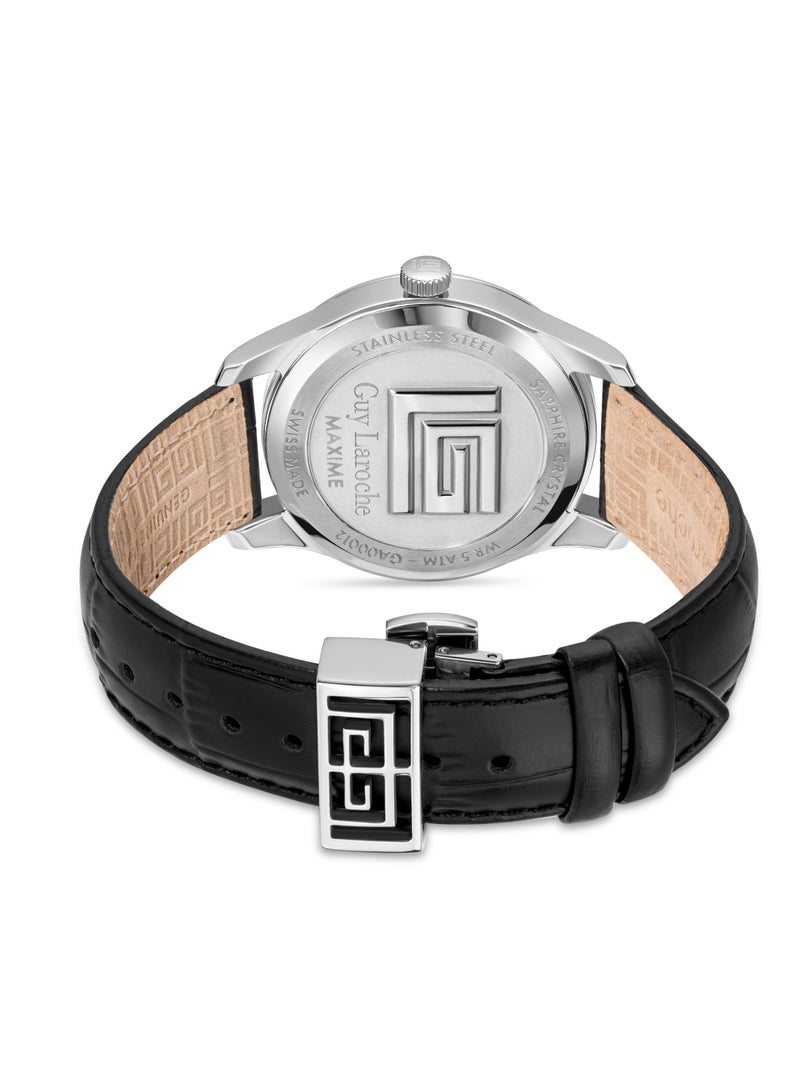 Guy Laroche Maxime Watch for Men with Black Genuine Leather Strap 40 mm 5 Atm  - Image 3