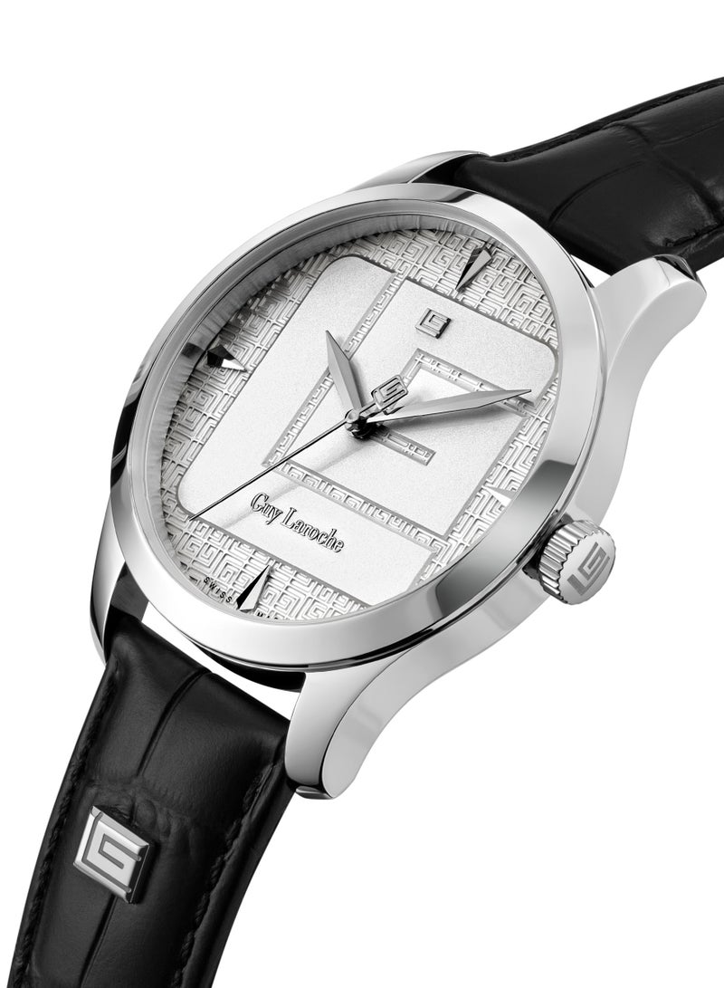Guy Laroche Maxime Watch for Men with Black Genuine Leather Strap 40 mm 5 Atm  - Image 2