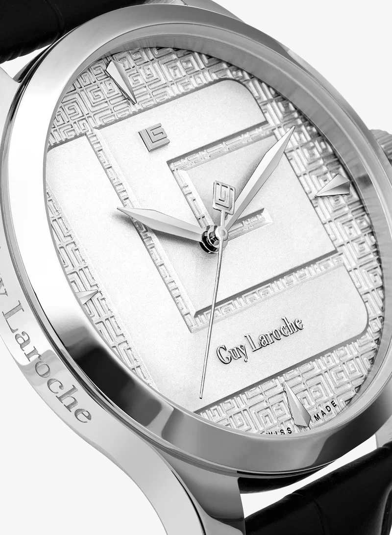 Guy Laroche  Maxime White Dial Black Leather Strap Analog Watch for Men 40mm for Men | Best Price UAE