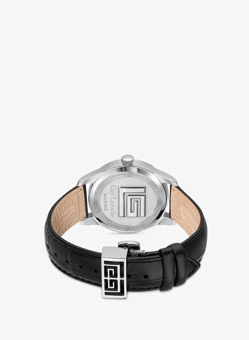 Guy Laroche  Maxime White Dial Black Leather Strap Analog Watch for Men 40mm for Men | Best Price UAE