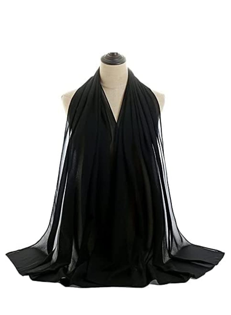 Sky cashmere وشاح دجليل شيفون شيلة حجاب ناعم باللون الأسود  - Image 4