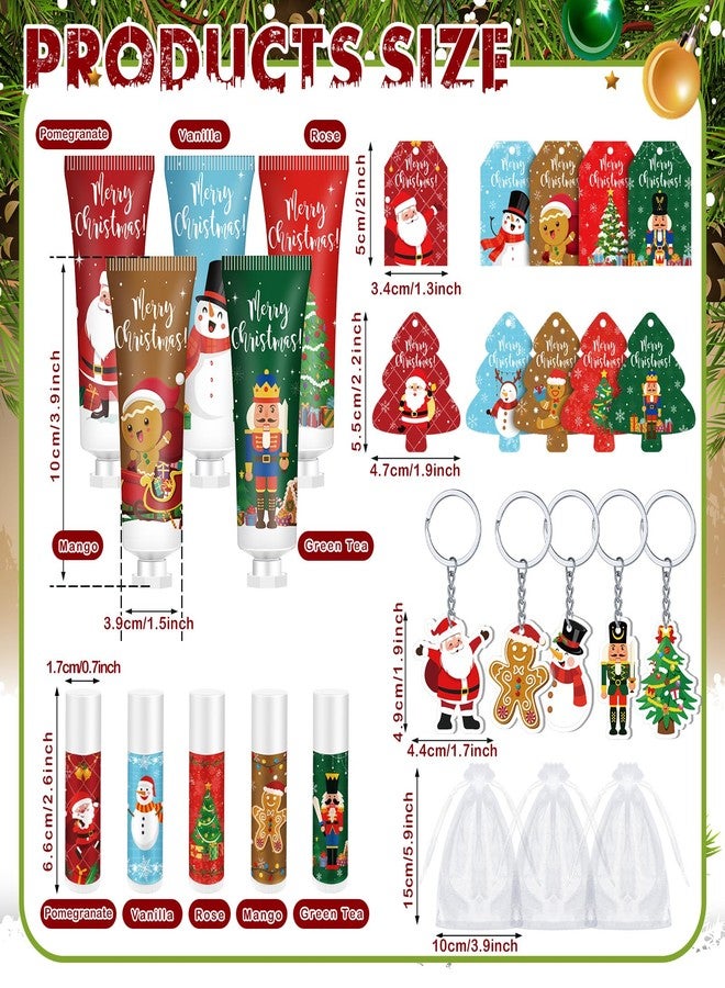 Henoyso 50 Set Christmas Hand Cream Bulk and Lip Balm Bulk Xmas Holiday Gifts Favors with Organza Bag Thank You Card and Acrylic Keychains Thank You Gift Set Bulk Christmas Stuffers Party Supplies - Image 3