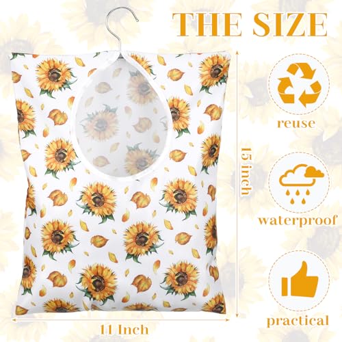 Woanger 2 Pcs Clothes Pin Bag Clothespin Holder 15 x 11 in to Hang on Line Clothes Pin Hanging Bag for Clothesline Outdoor Storage Organizer Basket with Large Opening(Sunflower Style) - Image 2