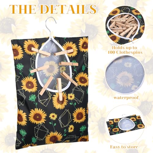 Woanger 2 Pcs Clothes Pin Bag Clothespin Holder 15 x 11 in to Hang on Line Clothes Pin Hanging Bag for Clothesline Outdoor Storage Organizer Basket with Large Opening(Sunflower Style) - Image 3