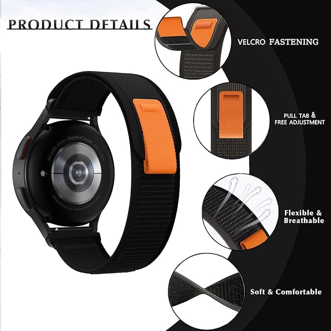 CERLINK Trail Loop 22mm SmartWatch Strap For Noise Colorfit Pulse 2 Max/Huawai GT2 46mm/Honor Magic Watch 2 46mm/Buzz/Boat Flash/Xtend/Xtend Pro & With All 22mm Lug Watches (Black) - Image 3