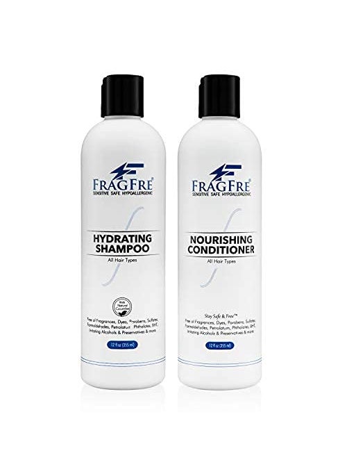 FRAGFRE Hydrating Shampoo and Nourishing Conditioner 12 oz/ea (2-Pack Gift Set) - Sulfate Free, Gluten Free, Parabens Free, Color Safe, Hypoallergenic, Fragrance Free 