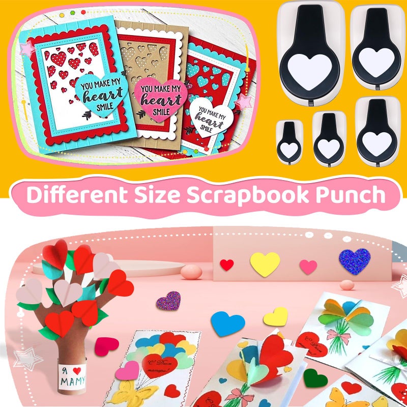 HKKYO Heart Hole Puncher for Crafts, Heart Paper Cutter, Hearts Paper Punch, Hearts Shaped Puncher, Craft Punches for Card Making, 3/8 in, 5/8 in, 1 in, 1.5 in, 2 inch Scrapbooking Punch - 5 Pcs - Image 4