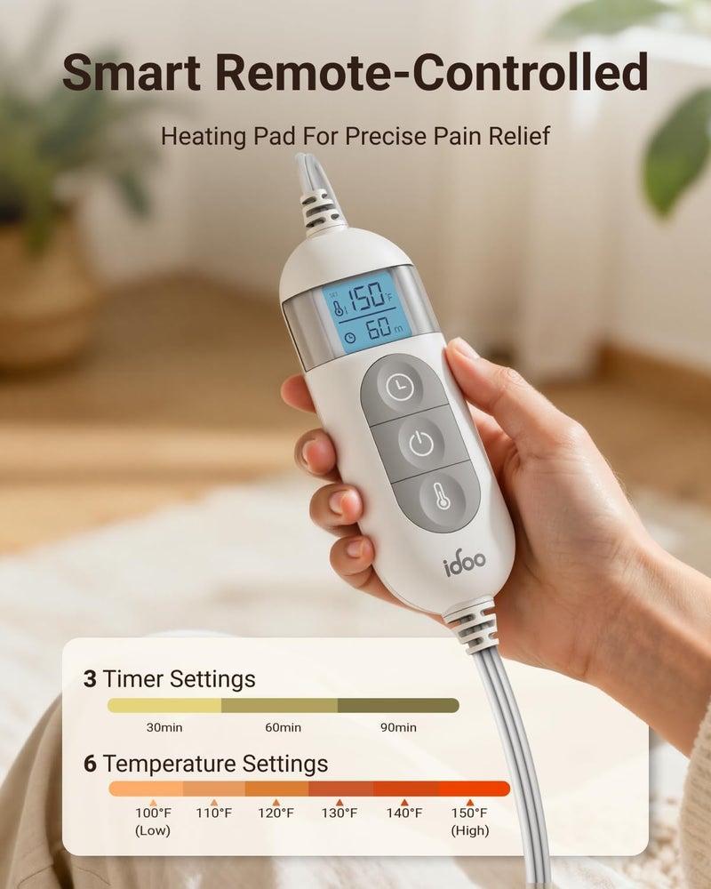 iDOO Electric Weighted Heating Pad for Back, Neck & Shoulders | 6 Heat Levels, 3 Timers, FSA Eligible Items, Birthday Gift for Men & Women, 24 x 33-inches - Image 2