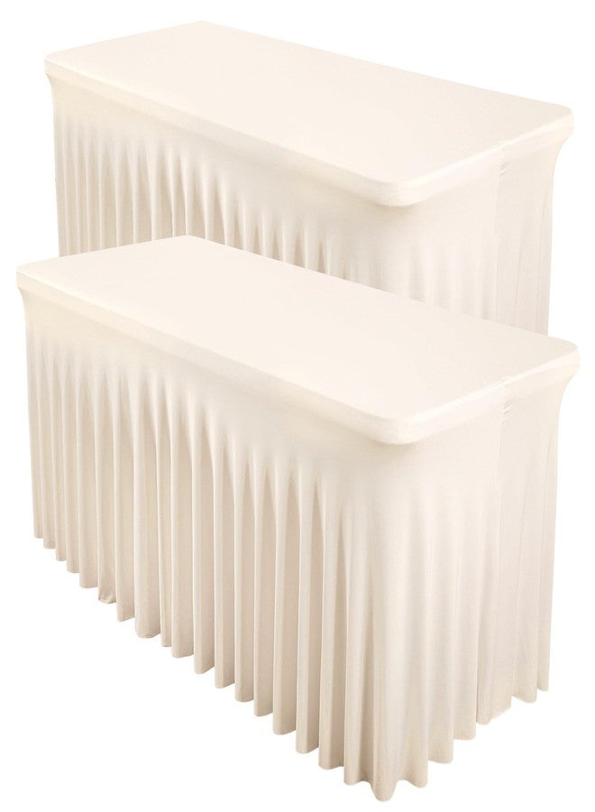Shillance 2 Packs Ivory Spandex Table Clothes for 6 Foot Rectangle Table, Spandex Table Covers 6FT Stretch Table Skirts Rectangle Tables Wrinkle Free Fitted Table Cover for Event, Wedding, Banquet & Parties - Image 1