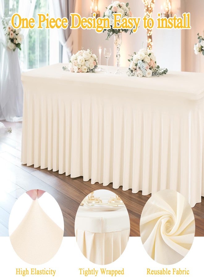 Shillance 2 Packs Ivory Spandex Table Clothes for 6 Foot Rectangle Table, Spandex Table Covers 6FT Stretch Table Skirts Rectangle Tables Wrinkle Free Fitted Table Cover for Event, Wedding, Banquet & Parties - Image 2