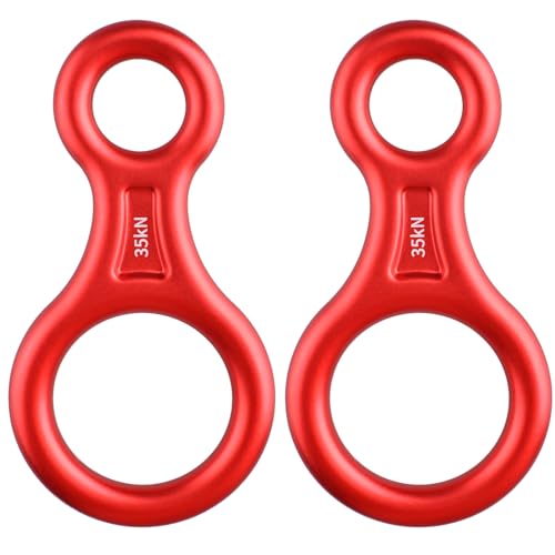 TRIWONDER 35KN Aluminum Climb Figure 8 Descender Rigging Plate Rappel Gear Downhill Equipment Heavy Duty (Red - 2 Pack) - Image 1