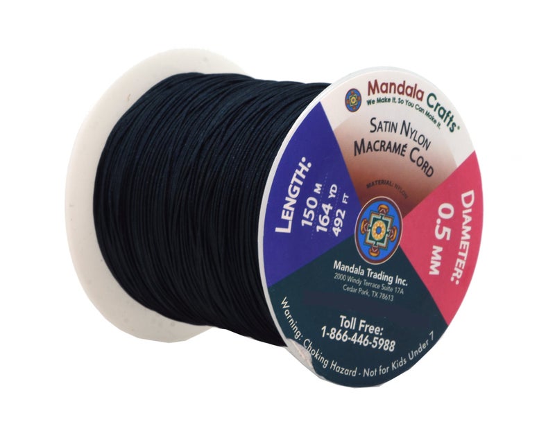 Mandala Crafts Nylon Satin Cord for Jewelry Making - 0.5mm 164 Yards Nylon Black Strings Rattail Chinese Knotting Cord for Bracelets Making - Image 2
