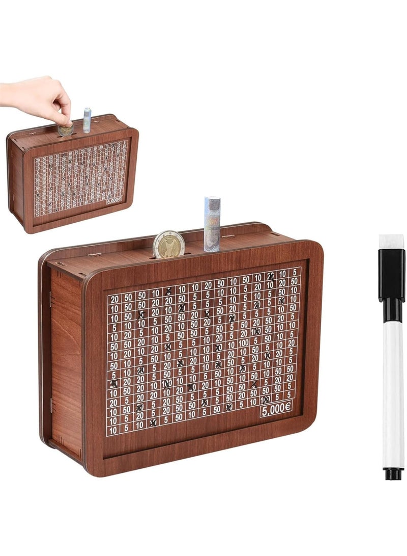 Zikra صندوق نقود مع عداد، صندوق نقود خشبي قابل لإعادة الاستخدام، بنك نقود بتصميم قديم مع أهداف توفير 500 1000 2000 3000 5000 10000، بنك نقود خشبي للأطفال والبالغين لإنشاء صندوق طوارئ - Image 2