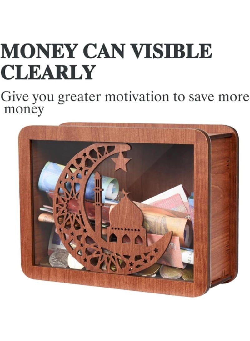 Zikra صندوق نقود مع عداد، صندوق نقود خشبي قابل لإعادة الاستخدام، بنك نقود بتصميم قديم مع أهداف توفير 500 1000 2000 3000 5000 10000، بنك نقود خشبي للأطفال والبالغين لإنشاء صندوق طوارئ - Image 4
