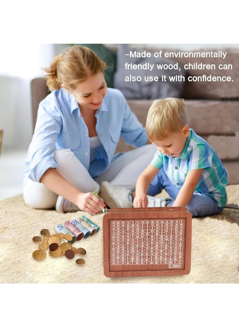 Zikra صندوق نقود مع عداد، صندوق نقود خشبي قابل لإعادة الاستخدام، بنك نقود بتصميم قديم مع أهداف توفير 500 1000 2000 3000 5000 10000، بنك نقود خشبي للأطفال والبالغين لإنشاء صندوق طوارئ - Image 3