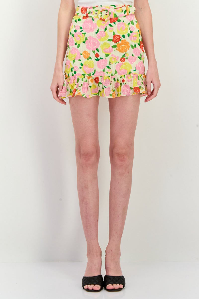 MANGO تنورة قصيرة مزخرفة بالزهور للنساء، متعددة الألوان - Image 1