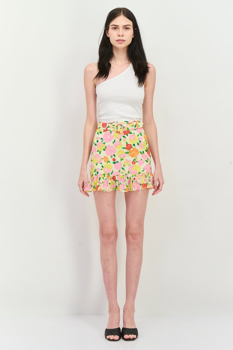 MANGO تنورة قصيرة مزخرفة بالزهور للنساء، متعددة الألوان - Image 4
