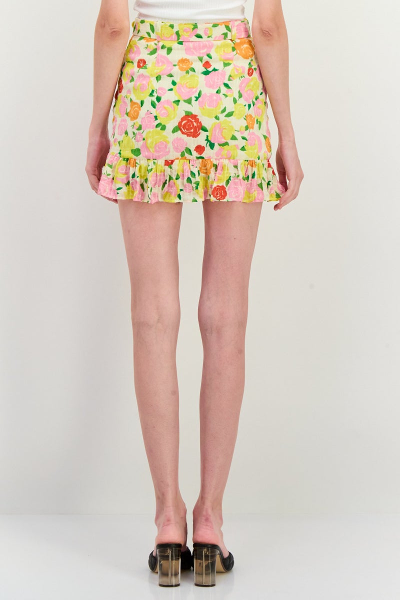 MANGO تنورة قصيرة مزخرفة بالزهور للنساء، متعددة الألوان - Image 3